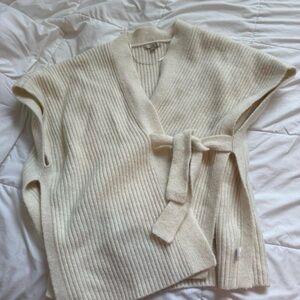 LOFT Ivory Ribbed V-Neck Sweater Vest